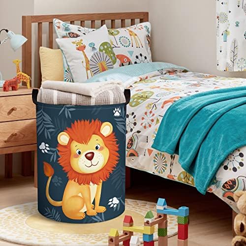Clastyle 45L Cartoon Lion Kids Nursery Laundry Hamper for Bedroom Collapsible Eucalyptus Leaves Toys Clothes Storage Basket, 14.2x17.7 in