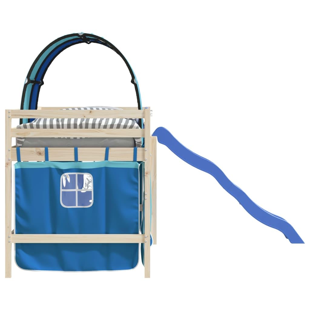 VidaXL Vorhänge Set für Hochbett Spielbett Kinderzimmer, Bettvorhang mit Tunnel, Blau Polyester