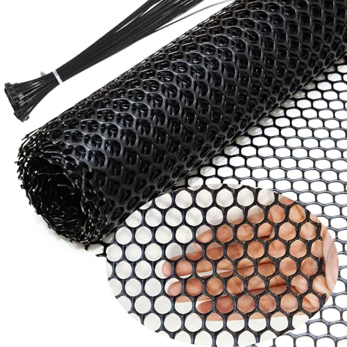 Chicken Wire Fence Mesh, Plastic Hexagonal Fencing for Gardening with Zip Ties, 15.7IN x 10FT Black Poultry Fencing,Garden Netting, Chicken Wire Frame for Crafts, Floral Netting