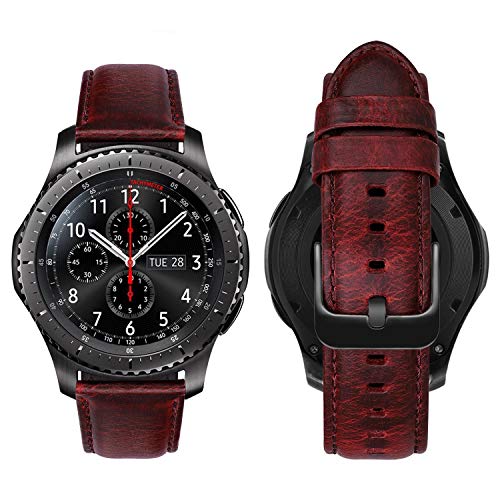 MroTech Correa Compatible con Huawei Watch GT 2/GT 46mm Sport/Active/Elite/GT2 Pro/GT 2e Pulsera en Cuero de Repuesto para Samsung Gear S3 Frontier/Classic/Galaxy Watch 46mm Banda 22mm-Rojo clsico