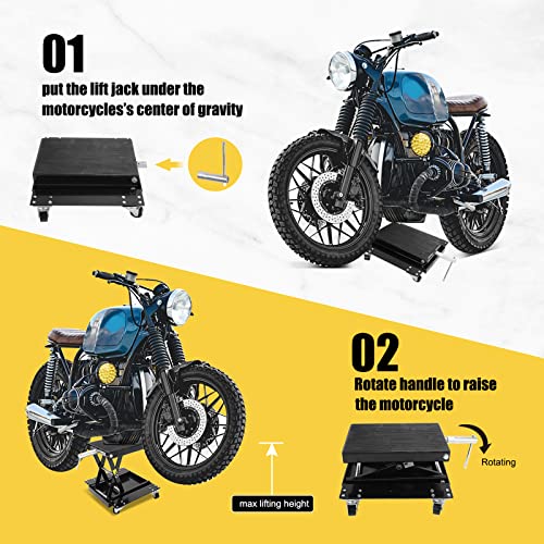 Bchsadvb 1100 Lbs Steel Wide Deck Motorcycle Lift Atv Scissor Lift Jack Black With Dolly And Hand Crank Rubber Pad Repair Hoist Stand #TOP4