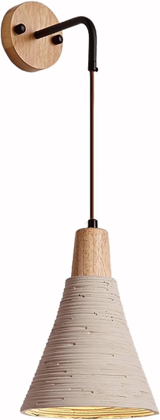Modern Minimalist Wall Sconce Adjustable Solid Wood & Micro Cement Cone Shade for Bedroom Bedside Living Room Café Study Dining Room Hallway Cafe Studio Decorative Ambient Lighting Fixture