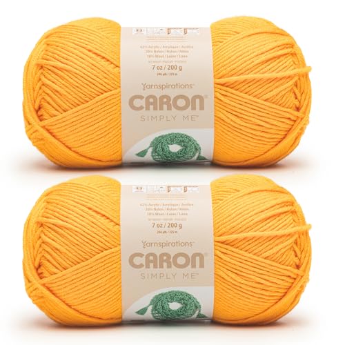 Image of Caron Simply Me, Soft Bulky Yarn for Crocheting, Citrine, 2-Pack | #5 Bulky Yarn, 62% Acrylic, 20% Nylon & 18% Wool, Soft Crochet Yarn for Knitting & Hobby Crafts, 246yds, 200g /7oz per skein