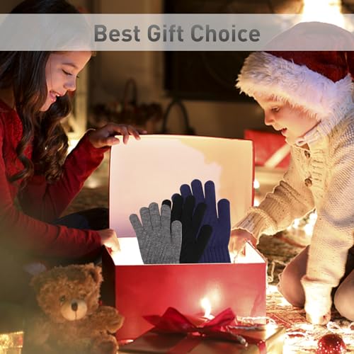 Image of Winter Gloves for Toddler Kids - 3 Pairs Boys Girls Soft Warm Wool Lined Gloves Full Finger Children Knit Gloves