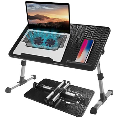 Large Lap Desk for Bed with Fan, Proglobe Lap Desk for Laptop, Laptop Stand with Adjustable Height, Tray for Eating and Laptops, Foldable & Portable, Work from Home Accessories (Black, 23X13)