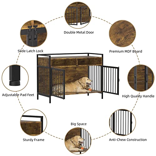 Visionwards Wooden Large Dog Crate Furniture, Heavy Duty Dog Cages For Medium/Small Dogs Indoor, Super Sturdy Large Dog Kennel With Storage And Anti-Chew 41 Inch #TOP4