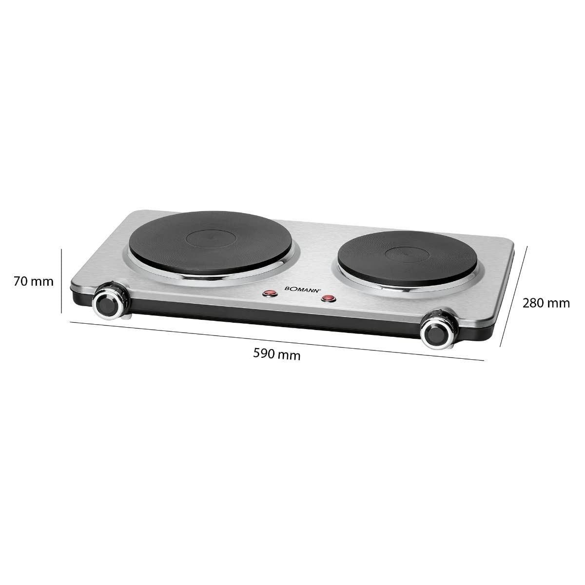 Bomann® Edelstahl-Doppelkochplatte | Kochplatte mit 2 Kochfeldern | 2500W | elektrische Herdplatte mit Cool Touch-Griffen | Kochfelder mit Überhitzungsschutz | DKP 5033 CB