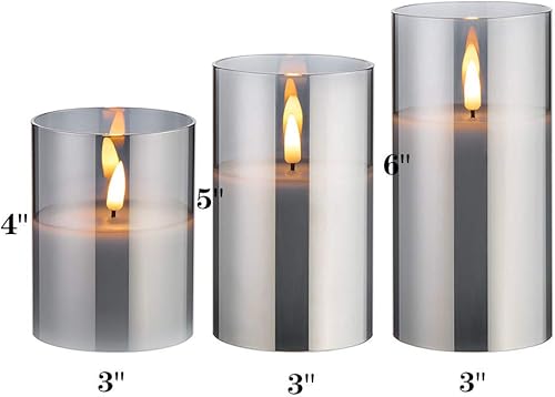 Miniatura 9 de Eywamage Velas de cristal transparente sin flama, de luces LED parpadeantes con control remoto, cera y mecha reales, paquete de 3 velas de columna,