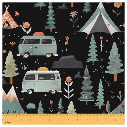 Kids Camping Upholstery Fabric
