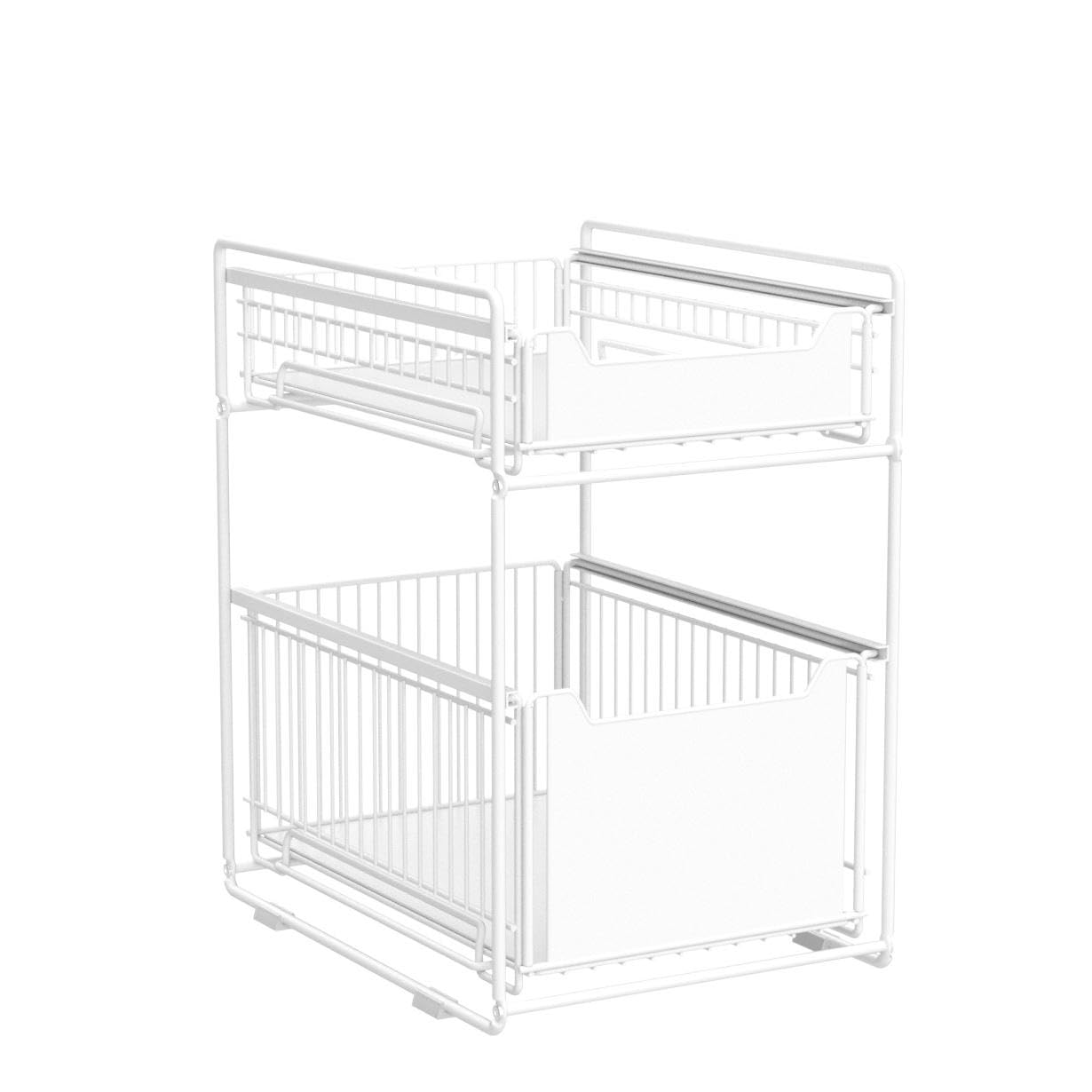 LANTUS - Estantería bajo fregadero, 2 cestas correderas, apilable, blanco-2PC, 37,4 cm x 37,4 cm x 44 cm, para almacenamiento en armario, cocina, dormitorio, baño, oficina