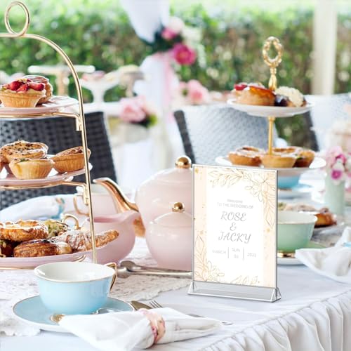 niubee 6pack 5x7 clear acrylic sign holder with sliver borders and vertical stand double sided table menu holders picture frames for wedding table numbers restaurant signs photos and art display
