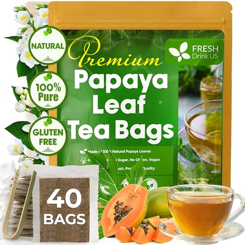 Image of FreshDrinkUS, Premium 40 Papaya Leaf Tea Bags, 100% Natural & Pure from Papaya Leaves. Loose Leaf Herbal Tea. Made with Natural Material Tea Bags. No Sugar, No Caffeine, No Gluten, Vegan.