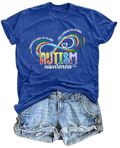 Autism Awareness Shirts for Women Autistic Support Tshirt Accept Understand Love Tee Casual Short Sleeve Tops