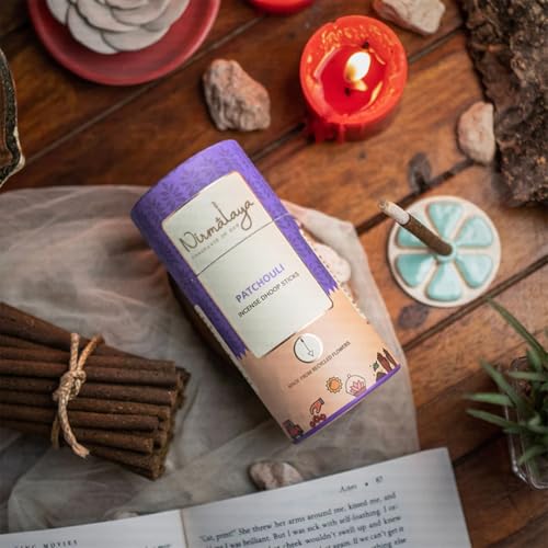 Image of Nirmalaya Premium Bamboo-Less Dhoop Sticks | 100% Natural Organic | with Ceramic Stand | Long-Lasting fragrances for Pooja, Meditation, Yoga and Aromatherapy (Patchouli)