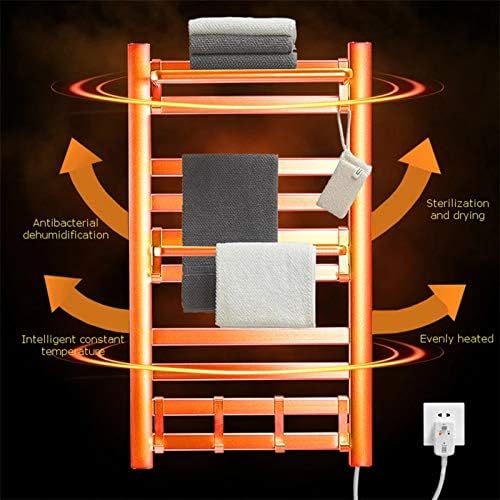 Wall-Mounted Heated Towel Rack, 10 Tube Flat Tube Plug-in Electric Towel Warmer, Adjustable Temperature, Smart Switch, Waterproof Towel Rail for Bathroom, Aluminum Alloy,Pink