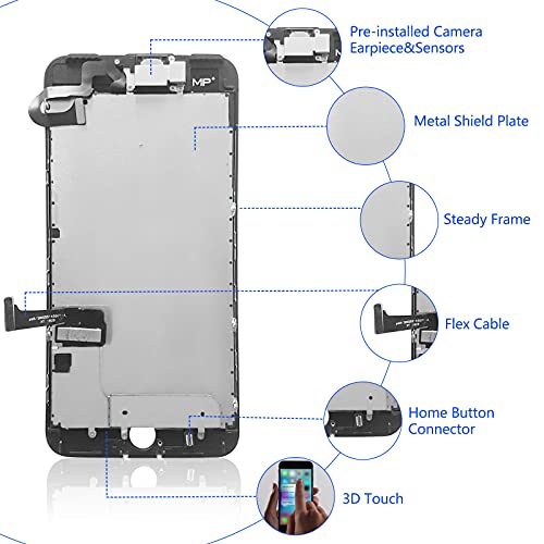 For Iphone 7 Plus Screen Replacement Black,Mobkitfp 5.5" Full Assembly Lcd Display Digitizer With Front Camera+Earpiece+Sensors+Waterproof Seal+Repair Tools+Tempered Film For A1784,A1785,A1661 (Black) #TOP3