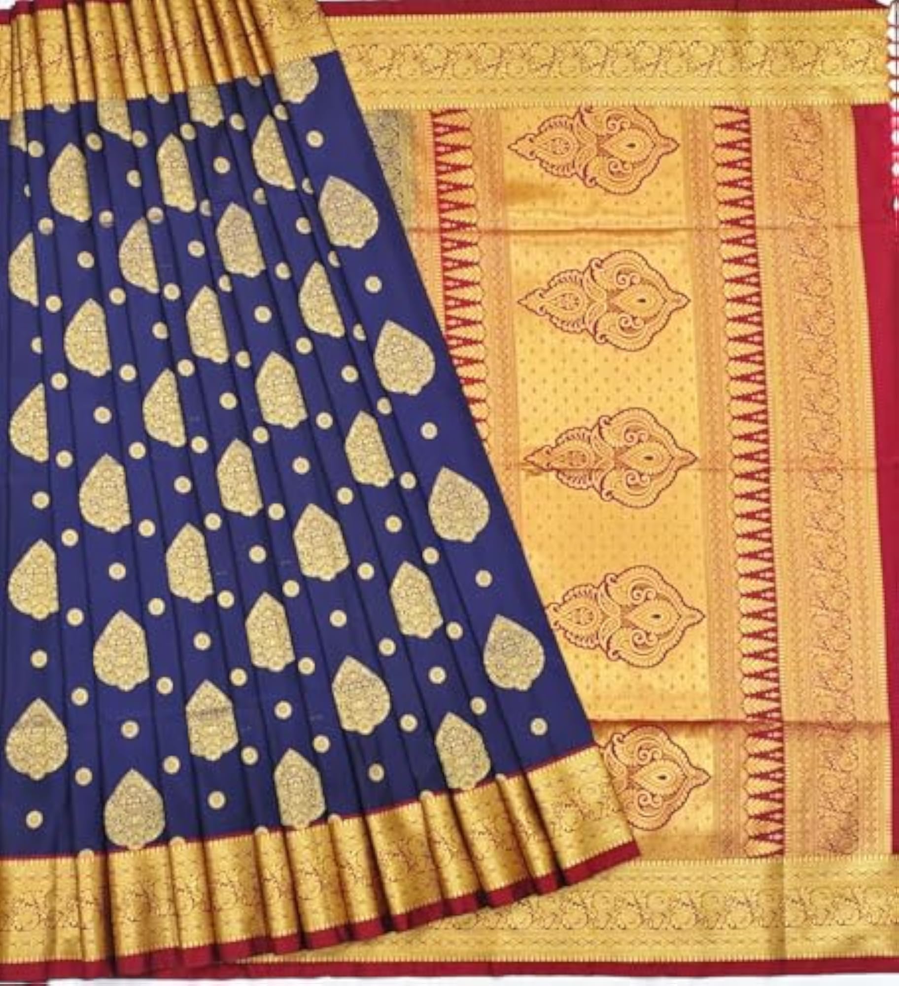 Women's Traditional Soft Silk Saree, Royal Blue with Gold Zari