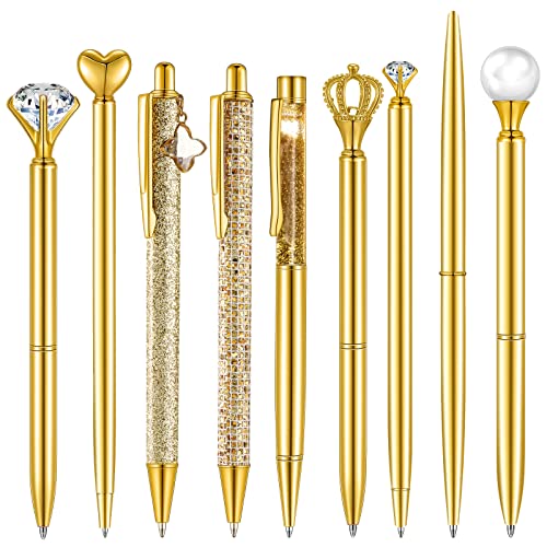 Image of Janmini Metal Crystal Diamond Liquid Sand Glitter Ballpoint Pen for Diary Black Ink Cute Novelty Gift for Women Girls School Wedding Office (Gold)