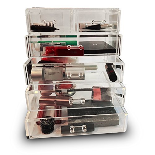 Exclusive Products Acrylic Cosmetics and Jewelry Storage Box - Makeup Organizer with 4 large and 2 small Drawers |For Bathrooms Vanity Dressers and Tabletops