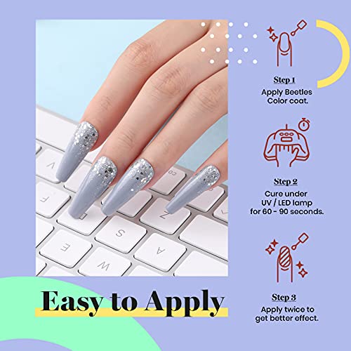 Image of Beetles Grey Gel Nail Polish, 15ml Summer Blue Gel Polish Soak Off UV LED Nail Lamp Nail Art Manicure Salon DIY Home 0.5Oz Nail Polish for Women
