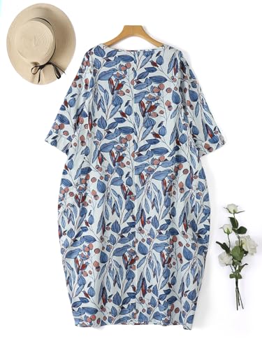 Image of Celmia Autumn Solid Loose Long Maxi Dress Cotton Caftan