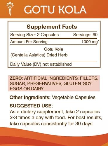 Miniatura 3 de Secrets of the Tribe Gotu Kola 120 cápsulas, 1000 mg, Gotu Kola (Centella Asiatica) Hierba seca (120 cápsulas)