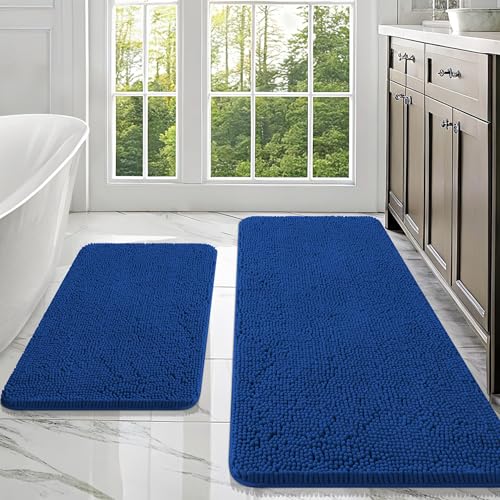 Image of OLANLY Bathroom Rugs Sets 2 Piece, Soft Absorbent Chenille Bath Mats Area Rug Set, Non-Slip, Quick Dry, Machine Washable Bath Mats for Bathroom, Home Decor Accessories (47 inchx20 inch+30 inchx20 inch, Royal Blue)