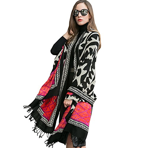 DANA XU 100% Pure Wool Women Winter Large Size Pashmina Travel Shawl (Red) (Red32)