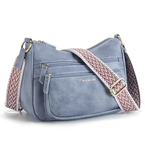 Missnine Crossbody Bags for Women Leather Purses Trendy Multi Pocket Shoulder Handbags with Adjustable Guitar Strap