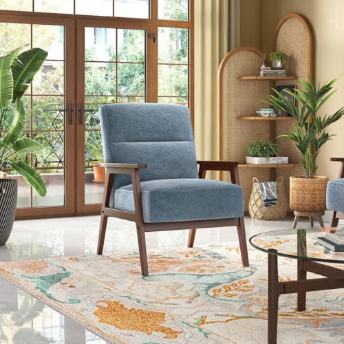 Image of Urban Ladder Logan 1 Seater Wooden Sofa in Blue Colour