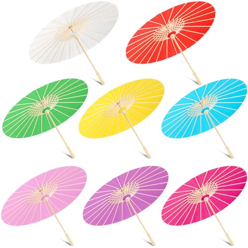 Sanwuta 8 Pcs 23.6 Inch Paper Parasol Umbrellas Chinese Japanese