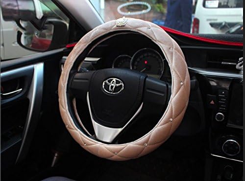 Steering Wheel Cover,Woolen fabrics with Cystal Crown Diamond,15",Beige