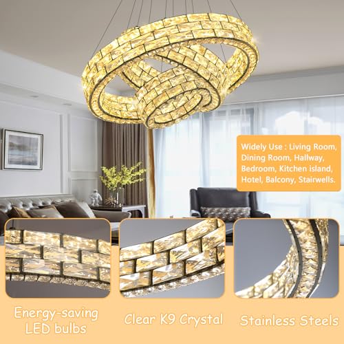 AFQEJG LED Chandeliers for Dining Room 8"+16"+24" Rings Chandelier Height Adjustable Ceiling Pendant Lights Remote LED Dimmable Lighting for Living Room Staircase Entryway Black — view 6