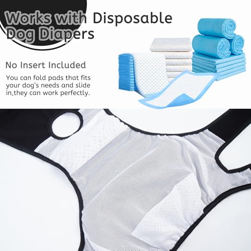Image of Lelepet Female Dog Diapers with Suspenders, Washable & Reusable Black S | Adjustable and absorbent dog diapers for heat cycles, incontinence, and senior dogs. Comfortable all-day fit. Pet panties