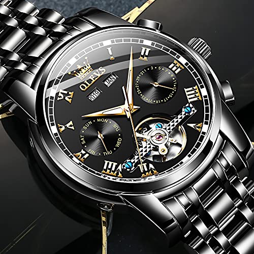 Image of OLEVS Watch Men Mechanical Luxury Classic Fashion Dress Men's Watches Waterproof Stainless Steel Self Winding Watches for Men Large Face Diamond Date No Battery Mens Watch Relojes para Hombres