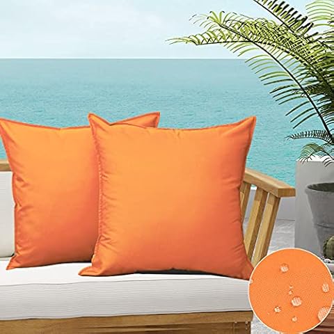 SOFJAGETQ Waterproof Cream Orange Outdoor Pillow Covers, Durable Waterproof Fabric Throw Covers, Vibrant Decorative Outdoor Pillows Cushion Case for Patio Couch, Tent (18x18 inches, 2PCs) Cover