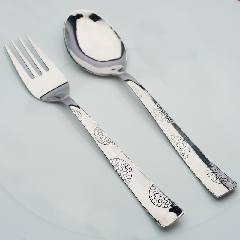 Parage 12 Pieces Stainless Steel Cutlery Set, 16 cm, Premium Cutlery for Home & Kitchen, Luxury Dining Tableware Gift for House Warming, Silver Moonpress Design (6 Dinner Spoons & 6 Dinner Forks) (B0CSNPHJ1S) Amazon Price History, Amazon Price Tracker