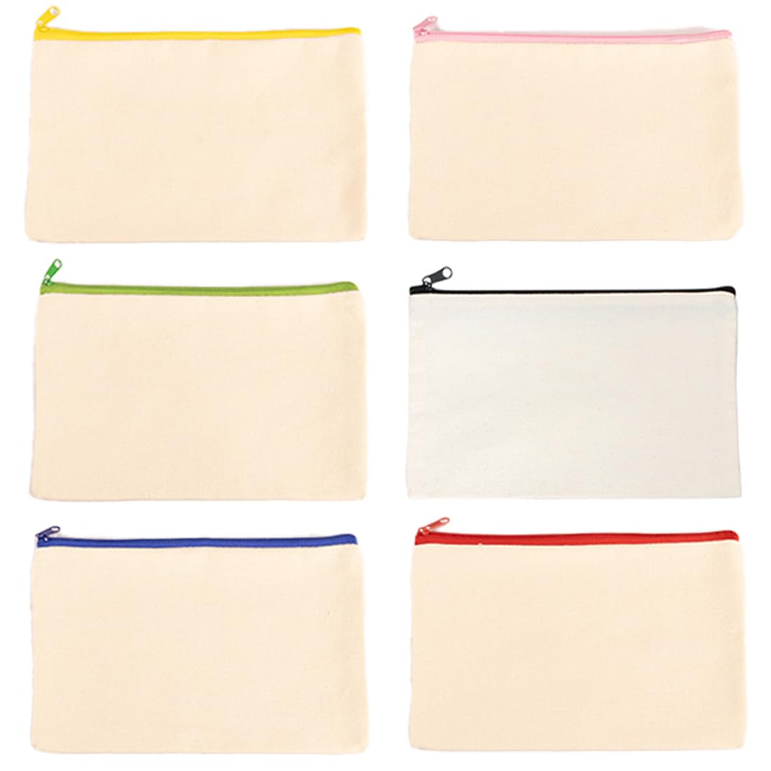 XIWJLWO Juego de 6 estuches vacíos de algodón con cremallera, ideales para bricolaje y pintura. Pinceles incluidos, perfectos para maquillaje, papelería y creatividad. Estuche para colorear.
