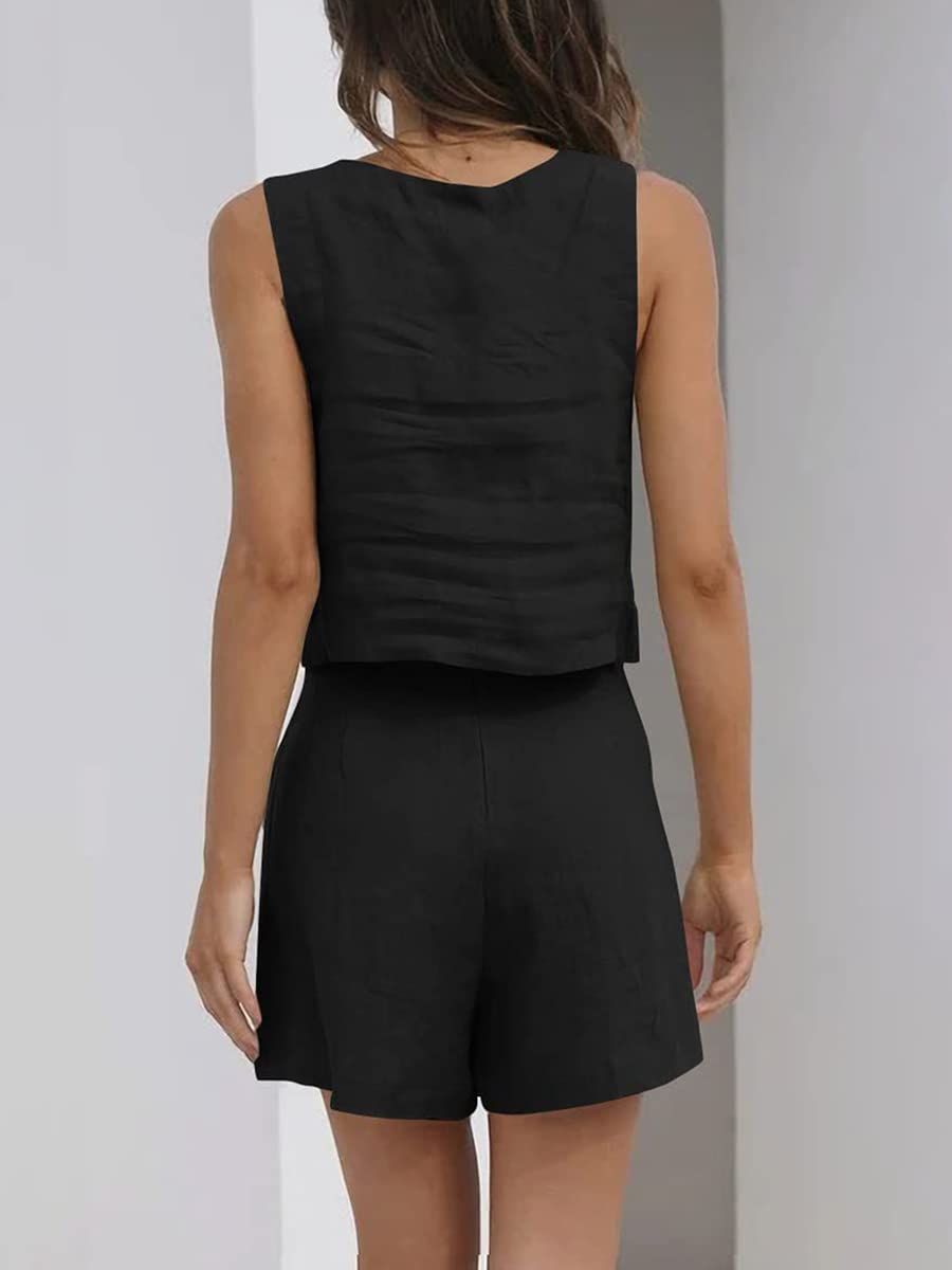 Springcmy Ensemble 2 pièces pour femme avec débardeur sans manches et short élastique avec poches pour l'été, la plage, le salon, streetwear Y2K