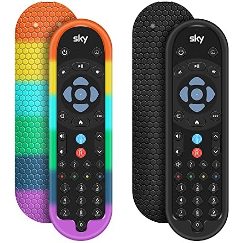2 Pack Cover for SKY Q Bluetooth Remote Control EC201 EC202 2020, Protective Silicone Case SKY Q New Remote Controller Sleeve Skin Holder Battery Back Protector Universal Replacement-Black,Rainbow Cover