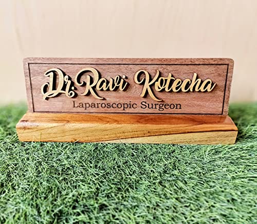Image of 3D Text Wooden Desktop /Table Name Plate for Office with Stand for Doctor /Lawyer /Advocate /CEO /Police /CA /Architect / | Table Nameplate /Tabletop Nameplate for Professional