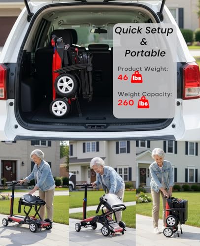 Image of Lightweight Mobility Scooters for Seniors & Adults, Removable Lithium Battery, Airport Approved, Foldable 4 Wheel Electric Mobility Scooter, No Assembly Needed, Heavy Duty 260lbs Capacity