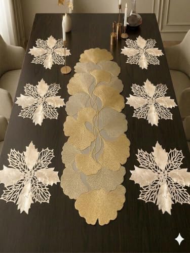 Image of Dakshya Industries PVC Waterproof Round Table Placemat & Table Runner Combo Set | 6 Round Table Mats (38 x 38 cm) + 1 Table Runner | Heat Resistant, Washable, Non Slip Dining Table Decor (Durexen)