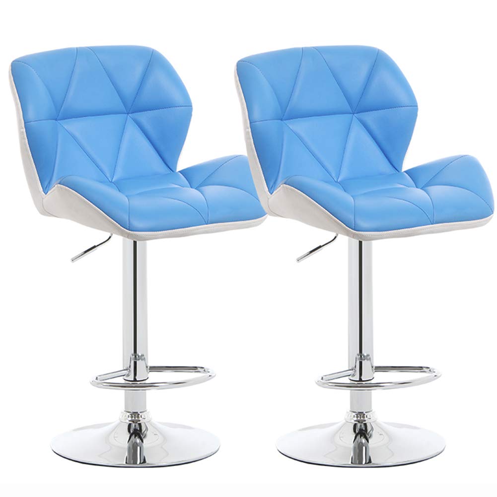 LIQICAI Bar Stools With Back Modern Square Faux Leather, Adjustable Counter Height Swivel Stool, 8 Colors Optional (Color : Blue, Size : 2PCS)