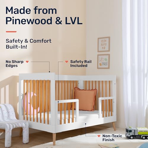 Image of Growgether APEX 4-in-1 Convertible Baby Crib, Premium Pinewood & LVL, Certified BS EN 716, Converts to Toddler Bed /Daybed /Sofa, 3-Level Adjustable Height, 0 to 4 Yr, Safety Rail | 1 Yr Warranty
