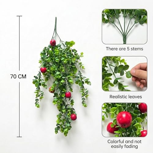 Image of Dekorly 2 Pack Artificial Plants Artificial Hanging Plants Faux Eucalyptus Leaf Greenery Fake Hanging Eucalyptus Plant (Green) (2, Cherry)