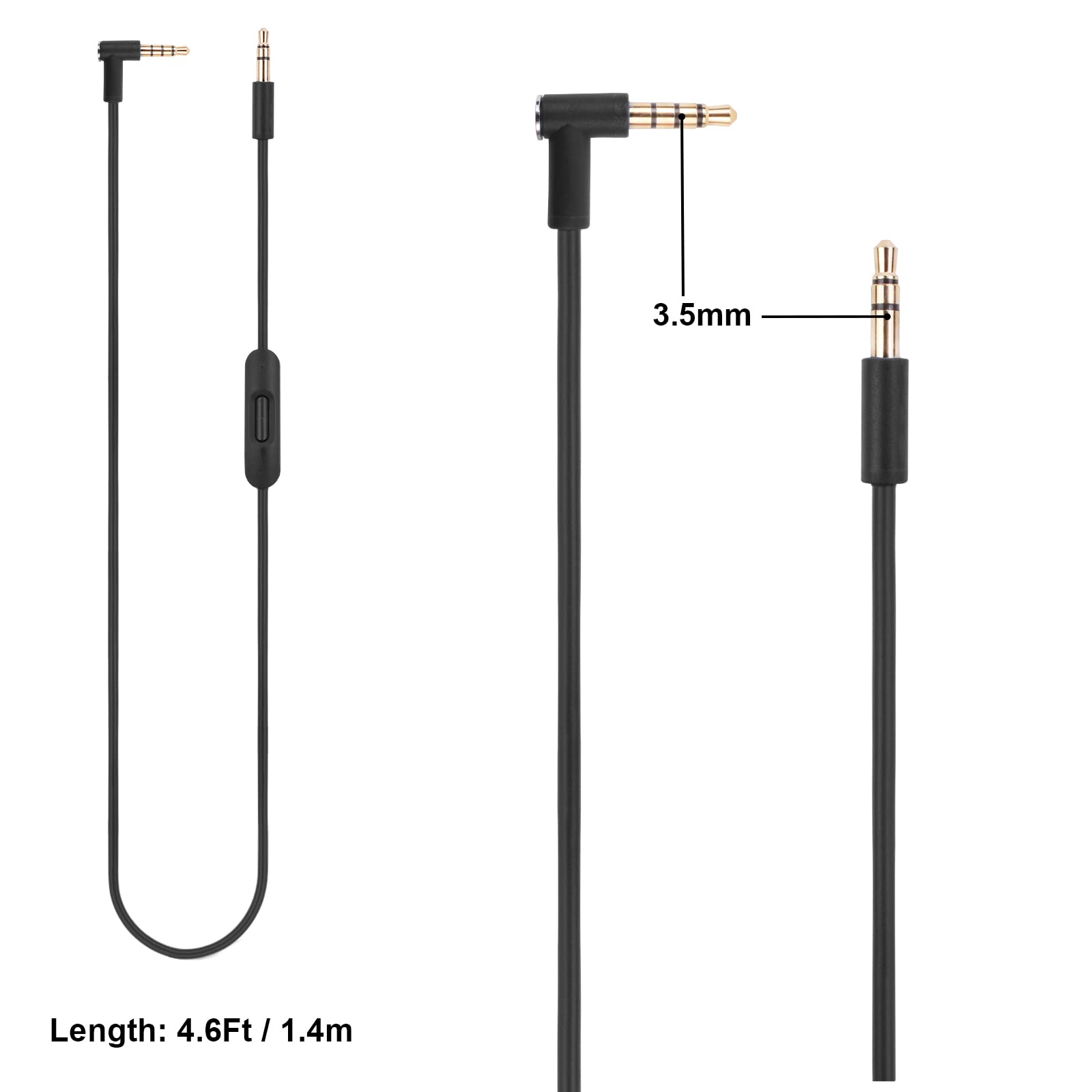 Solo 4 Replacement Audio Cable Cord with Inline Mic and Volume Control for Beats by Dre Headphone Solo, Studio, Pro, Detox, Wireless, Mixr, Executive, Pill HD Sound Quality, Dual 3.5mm Plugs