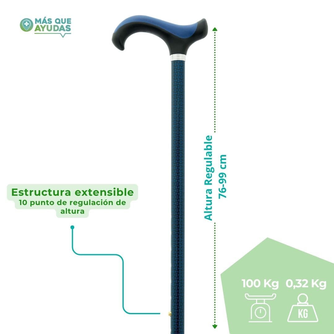 Bastón para Mayores y Adultos Slim, Aluminio, Extensible y Portátil, Altura Ajustable 76-99 cm, Puño Antideslizante, Bastón para Caminar y Pasear, 300 g
