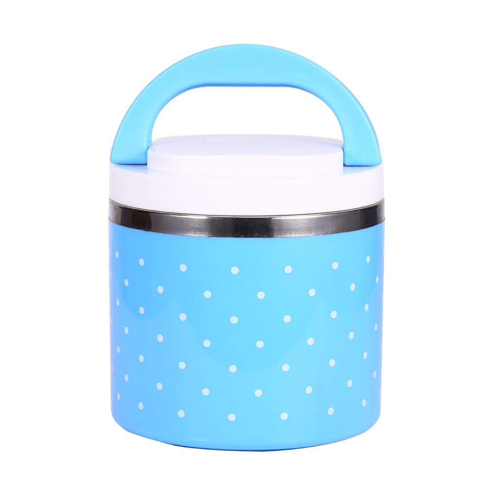 Tbest Insulation Thermal Lunch Box Box, 1/2/3 Layers Portable Insulated Stainless Steel Lunch Box Isolated Food Container Leakproof Stackable with Handle(Blue#1, 600ML 1 Layer)