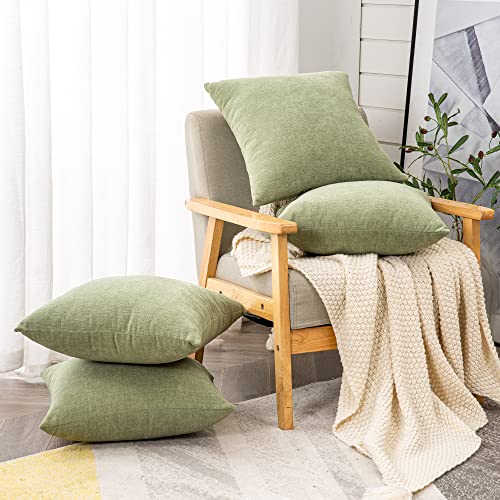Gawamay Decorative Square Throw Pillow Covers 18"X18" Set Of 4,Farmhouse Fall Super Soft Chenille Pillows Cover For Living Room Bedroom Sofa Couch Cushion Cover Cojines Decorativos Sage Green 45X45Cm #TOP3